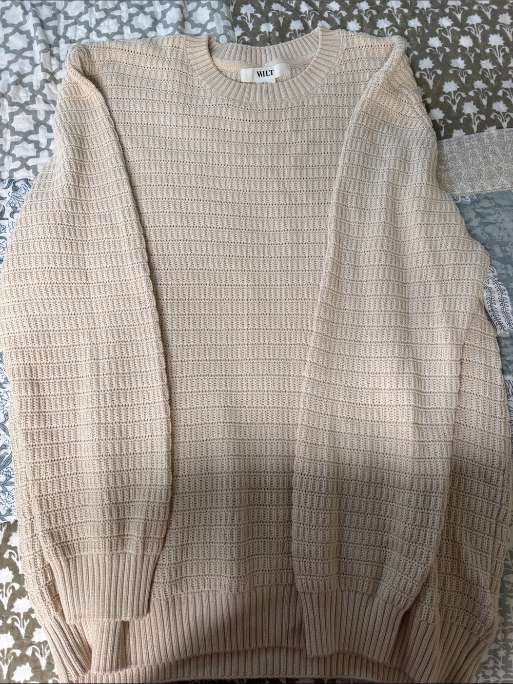 Wilt Cream Waffle-Knit Crew Sweater